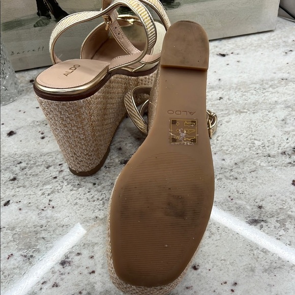 Aldo Gold Wedge Sandals with Ankle Strap - Picture 12 of 12